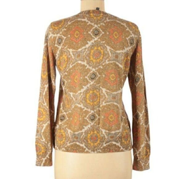 Talbots Cardigan Cotton Button Retro 70s Geek Secretary Grannycore Medallion M - Picture 7 of 11